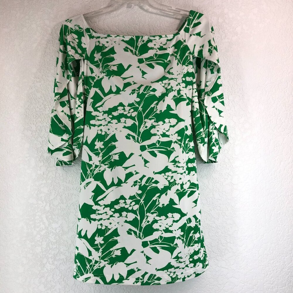 la mer luxe Knit 3/4 Sleeve Ashby Dress Emerald Green And White NWT Size XS